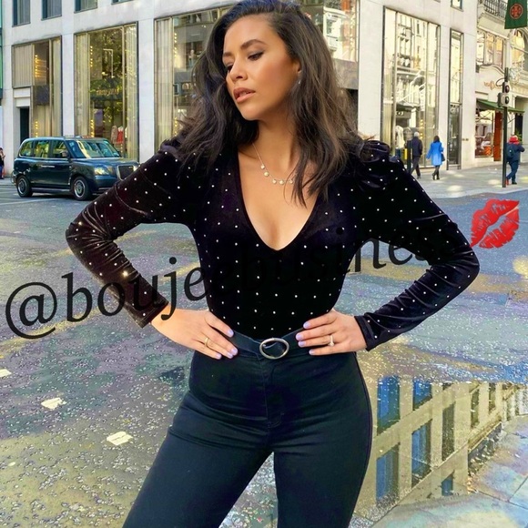 H&M Velour Bodysuit with Studs - Picture 1 of 8